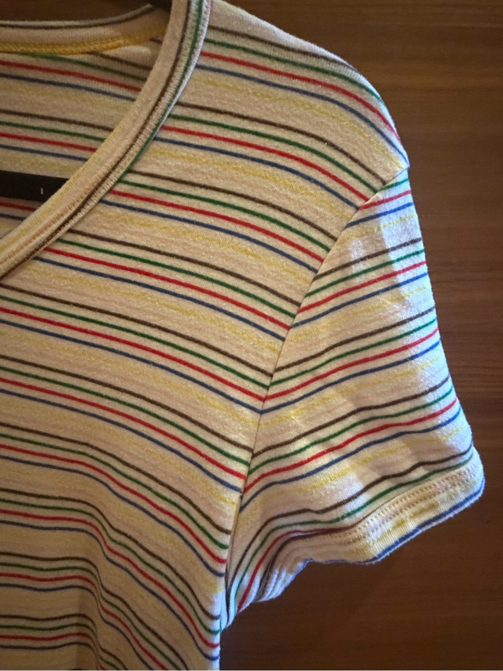 MOTHER The Itty Bitty Throwback Tee Rainbow Stripe V-Neck Large - Picture 7 of 7